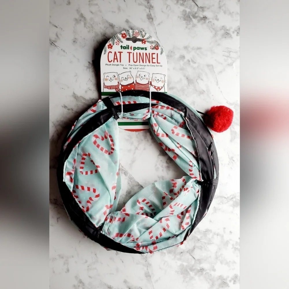 TAIL & PAWS Pop-Up Cat Tunnel with Plush Dangle Toy - NEW WITH TAGS